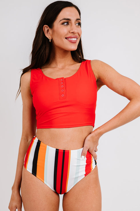 Square Neck Sleeveless Print Tankini Set